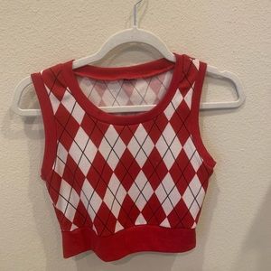 ONLY WORN ONCE SMALL red and white cropped tank top